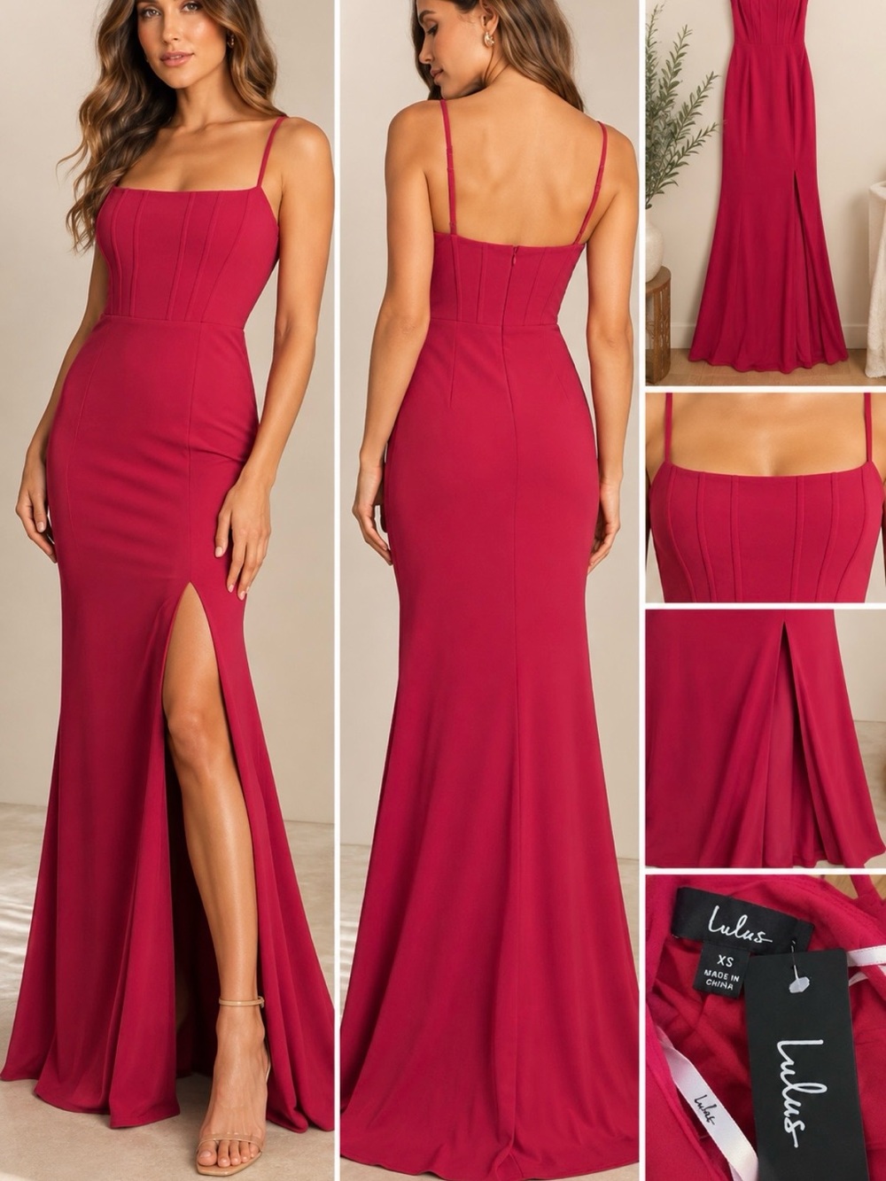Lulu's Crimson Spaghetti Strap Mermaid Gown NWT